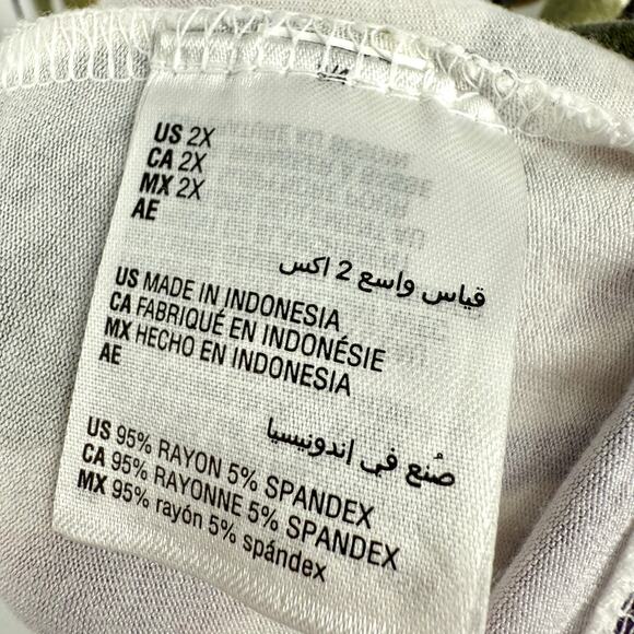 JM Collection Plus Size 2X Super Stretchy Tropical Green Pink Blouse Shirt Top - Picture 6 of 7